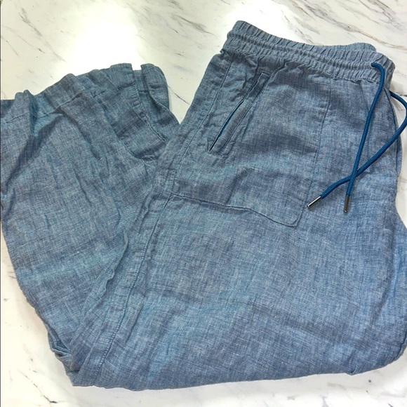 Athleta Retreat Linen Wide Leg Pants Chambray Blue 12 Petite EUC - Picture 1 of 5